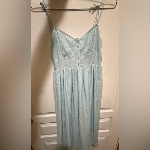 Oak + Fort Light Blue Midi Dress NWT | Tie Strap Button Front Sundress S - Picture 7 of 7
